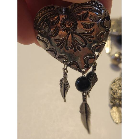 Vtg Estate Western Boho Feather Teardrop Dangle Jewelry Clip-On Earrings 3 Pair - Picture 2 of 5